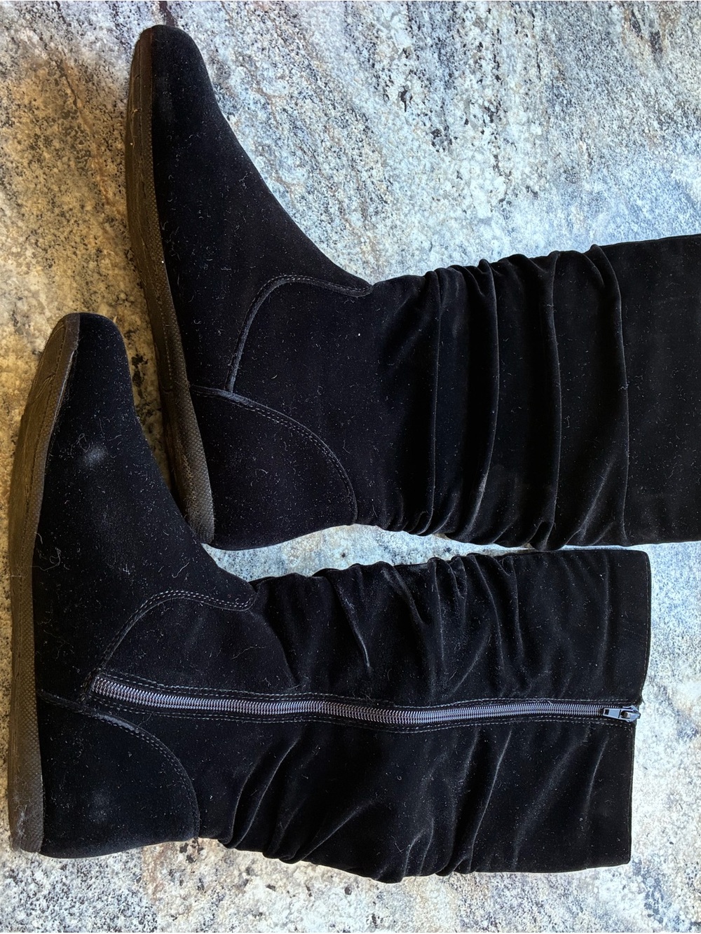Hot Cakes Black Tall Faux Suede Zip-Up Boots